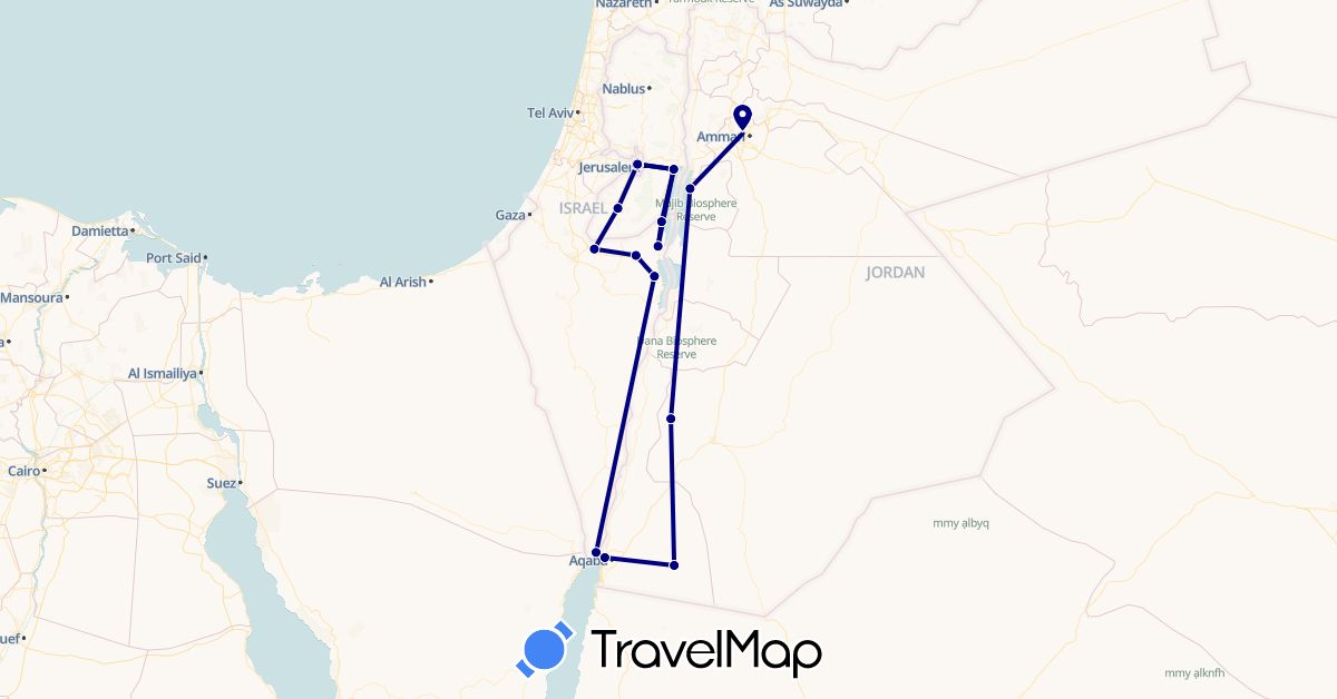 TravelMap itinerary: driving in Israel, Iran, Jordan, Palestinian Territories (Asia)
